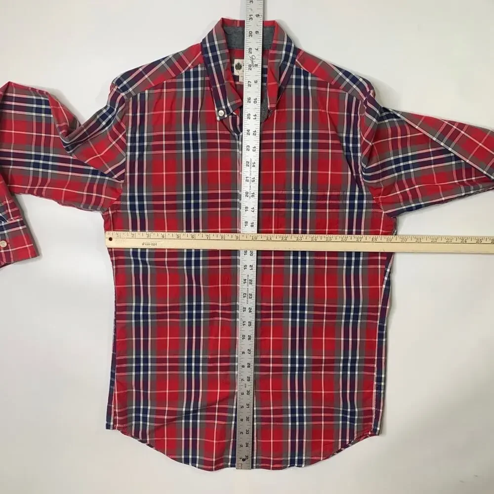 J Crew Shirt Mens S Small Red Cotton Washed Tartan Plaid Button Up Long Sleeve
